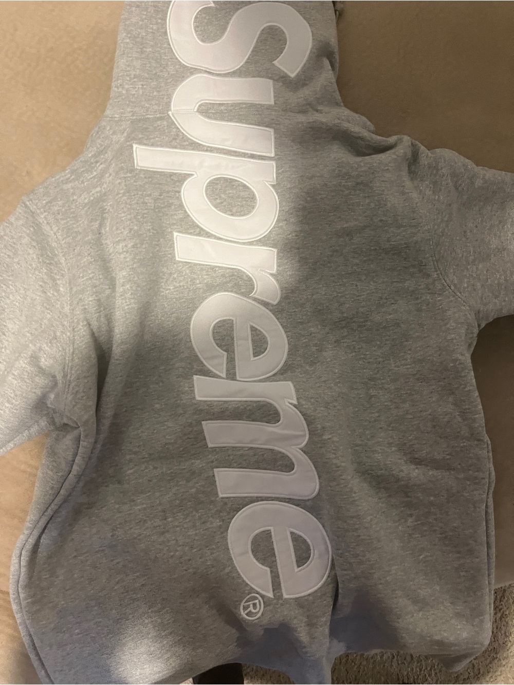 Supreme Kids Grey Hooded Sweatshirt with Vertical Logo